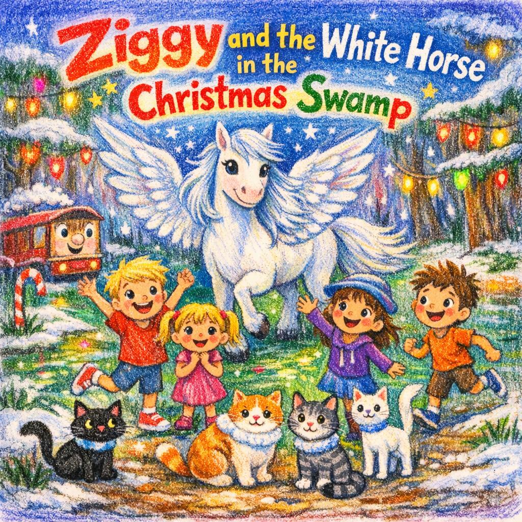 Ziggy and the White Horse in the Christmas Swamp