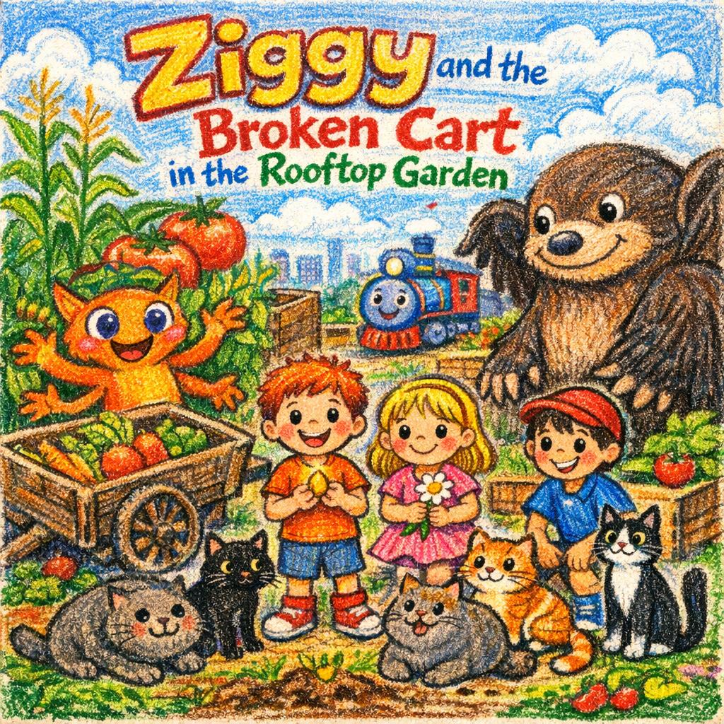 Ziggy and the Broken Cart in the Rooftop Garden