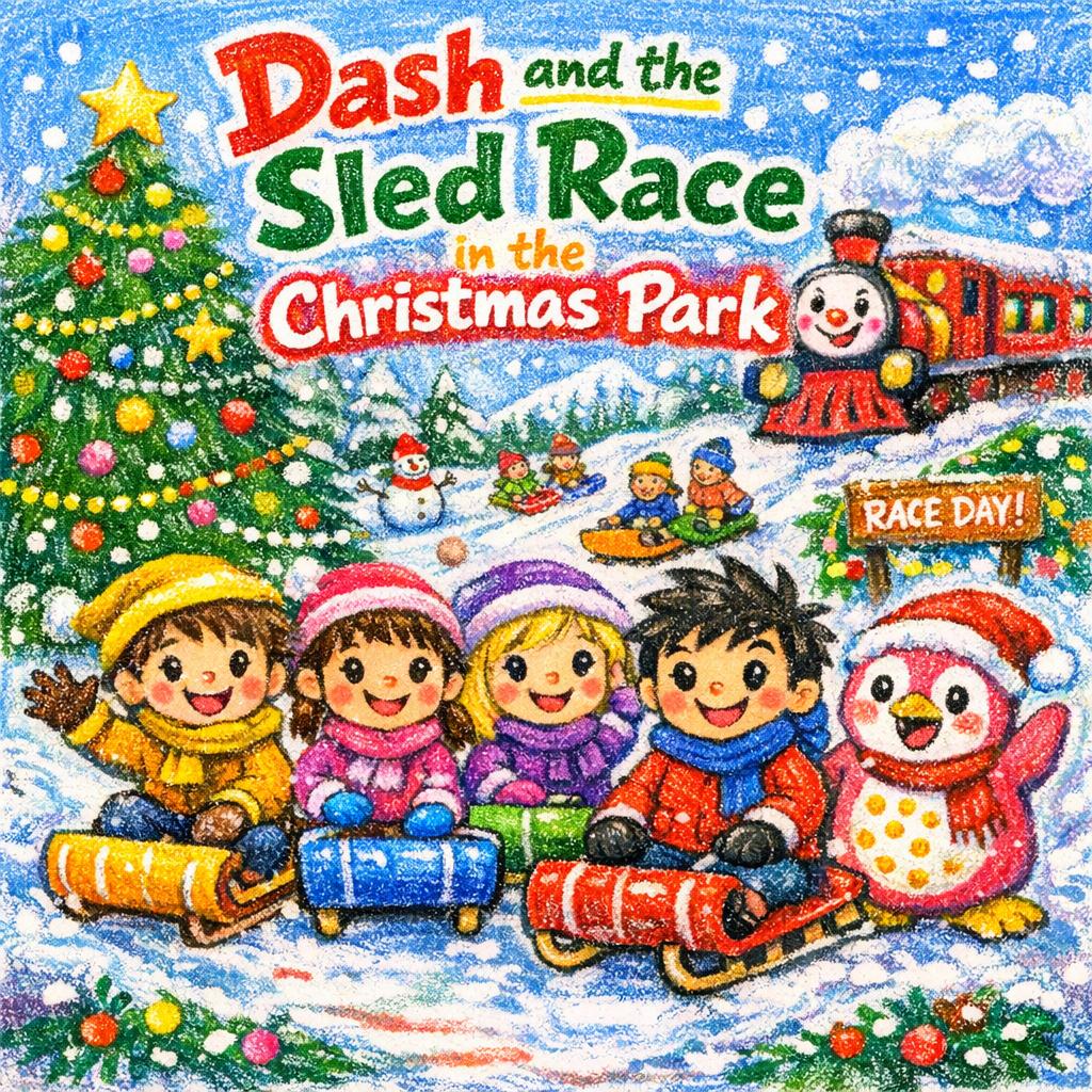 Dash and the Sled Race in the Christmas Park